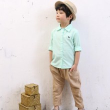 2016春款新款男女童卡通狗绣花翻领衬衫