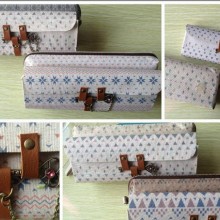 日韩国文具批发 牛津布笔袋 大容量多功能 可爱创意 复古牛仔