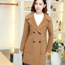 新款推荐秋冬款时尚短款双面羊绒大衣 修身纯色双排扣女风衣