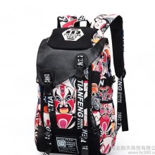 时尚潮流韩版青年男士大背包涂鸦双肩包男包帆布大学高中学生书包
