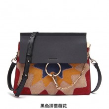 2017新款休闲圆环包拼接小方包撞 色单肩斜挎包多夹层fay