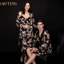 外贸货源 仿真丝性感情侣睡衣 女士秋季男士长袖家居服春秋季睡