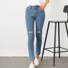 2016夏季新款破洞 女士牛仔裤 小脚铅笔裤 韩版显瘦修身弹力磨破九分裤