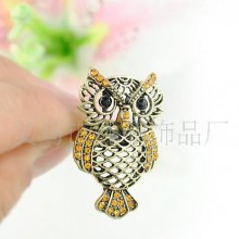 R1017特价饰品 复古镶钻戒指 个性非主流猫头鹰指环 朋克