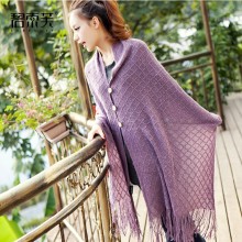 碧索芙 秋冬韩国毛线围巾女纯色 韩版女围脖超长大披肩两用