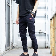 潮牌修身休闲裤男士束脚长裤青年黑色工装运动收腿小脚裤大码男