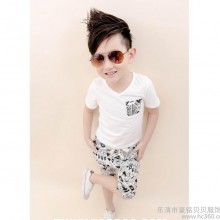 2015夏装新款 韩版男女童装短袖短裤 儿童两件休闲套装