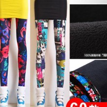 热销冬季加绒加厚打底裤 印花打底裤 彩色涂鸦加绒时尚打底裤
