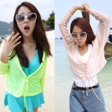 2016春夏新款糖果色防晒衣 韩版短款带纽扣防晒服薄外套批发