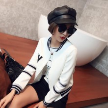 2016秋装 精品女装 一件代发 休闲拼接针织袖外套棒球服