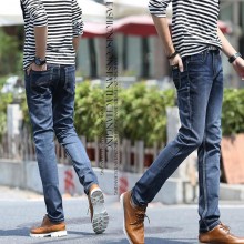 2015新款男士高腰牛仔裤 高端弹力直筒牛仔裤 男 修身水洗