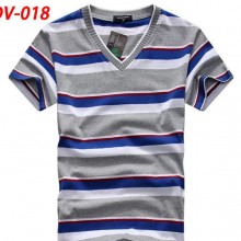 直销 男式休闲短袖T恤 新款中老年修身条纹短袖衬衫