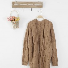 厂家直销2014爆款加厚毛衣女外套复古麻花长款大码针织开衫批