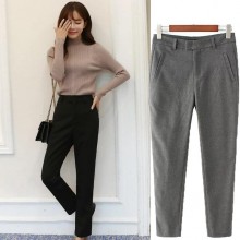 外贸批发新款女装欧美风直筒烟管毛呢西装裤女小脚裤OL范百搭长