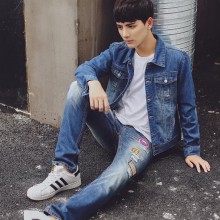 三人配配男式夹克　休闲夹克男　秋装男牛仔外套男　外套男式实拍