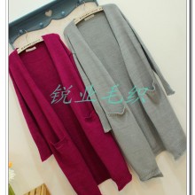 锐业毛织供应批发 2014韩国东大门热卖款大码宽松毛衣外套长款开衫女针织衫仿羊绒大衣款号1193