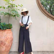 实拍 6129#大圆扣薄款西装布背带阔腿裤