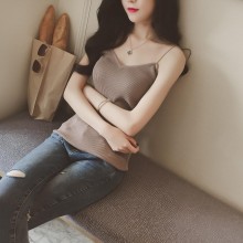 春夏女装新品韩版修身竖纹针织打底衫性感显瘦细吊带背心批发
