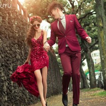 2015新款影楼主题服装 摄影外景婚纱性感吊带拖尾晚礼服敬酒 套装