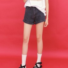 2017夏季新款复古高腰牛仔短裤女卷边显瘦AA牛仔阔腿裤