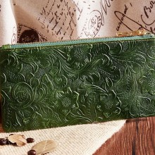 真皮女士钱包批发  2017新款头层牛皮花纹长款拉链钱包钱夹