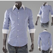 一件代发外贸供货条纹衬衫春秋新款 条纹时尚长袖衬衫衣 k12