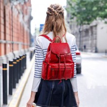 2016韩版复古抽带旅行背包双肩外贸女包pu皮书包中学生双肩