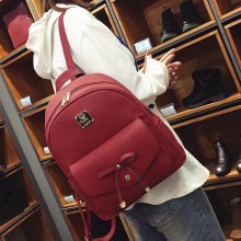 新款蝴蝶结PU双肩包韩版学院风学生背包甜美时尚2017女旅行