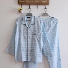 春夏新品男士纯棉纱布家居服男生长袖长裤睡衣套装空调房全棉睡衣