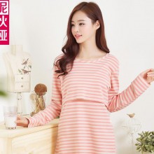 厂家直销2016秋季新品家居服长袖月子服哺乳衣条纹纯棉睡衣批