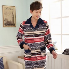 秋冬季睡衣男士睡衣加厚法兰绒男士睡衣套装加大码家居服批发