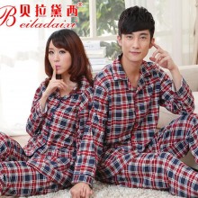 贝拉黛西睡衣家居服男女春秋新款格子全纯棉长袖开衫套装情侣睡衣
