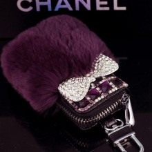 奢华 水钻兔毛蝴蝶结车载钥匙包