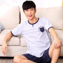 爆款夏款全棉短袖男士睡衣套装夏季男款棉质大码加外穿睡衣