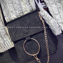 百搭双圆环扁型包 气质走秀手提包小方包韩国 磨砂链条风琴包金
