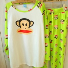 一件代发长袖睡衣女款纯棉大嘴可爱猴家居服套装卡通春秋情侣睡衣