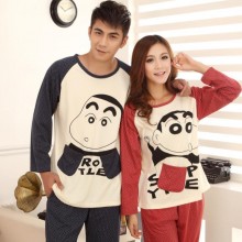 秋冬季长袖纯棉质男女装家居服套装 可爱卡通小新情侣睡衣 批发