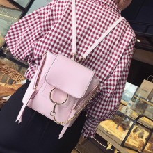 蒹葭女包时尚纯色女士双肩包 潮流女士圆环包链条百搭手提包代发