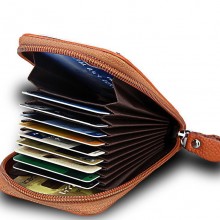 真皮风琴头层牛皮名片包卡包卡套男士真皮多卡位竖款拉链女士卡包