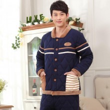 冬季男夹棉家居服 休闲男士睡衣保暖套装夹棉加厚针织夹棉睡衣