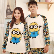 代理冬季法兰绒情侣睡衣保暖男女睡衣套装卡通小黄情侣睡衣批发