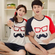 韩国情侣睡衣 夏天纯棉短袖套装 情侣家居服 接受贴牌或来版生