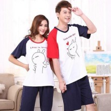 一件代发 批发夏季纯棉情侣睡衣家居服短袖男女可爱卡通套装睡衣