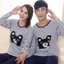 睡衣批发代理 纯棉睡衣情侣睡衣 条纹 套装 卡通女士睡衣 情