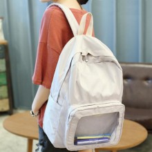 外贸新款防水牛津布书包 玻璃纸透明兜时尚初中大学双肩包