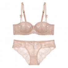 欧美雅致蕾丝花朵薄杯半杯舒适内衣微聚拢文胸套装性感舒适新品