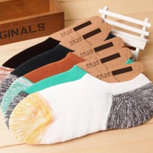 秋冬新款船袜 男士毛圈袜子 拼色棉袜防臭吸汗硅胶防滑隐形袜