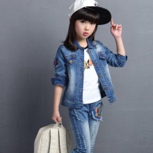 大童装2016春秋新款韩版孩子衣服女童时尚两件套儿童春装牛仔