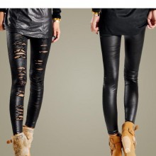 2014新款韩版立体感亚光防皮破洞蕾丝仿皮打底裤