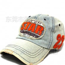 新款韩国水洗做旧磨边牛仔棒球帽字母 街舞帽休闲鸭舌牛仔帽子